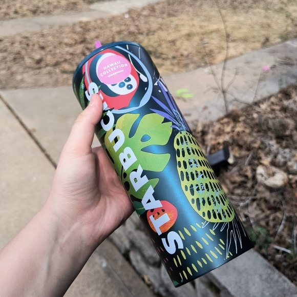 Starbucks Palm Leaf Tropical Fruit 24oz Stainless Steel Tumbler with Pink Straw - Picture 6 of 9